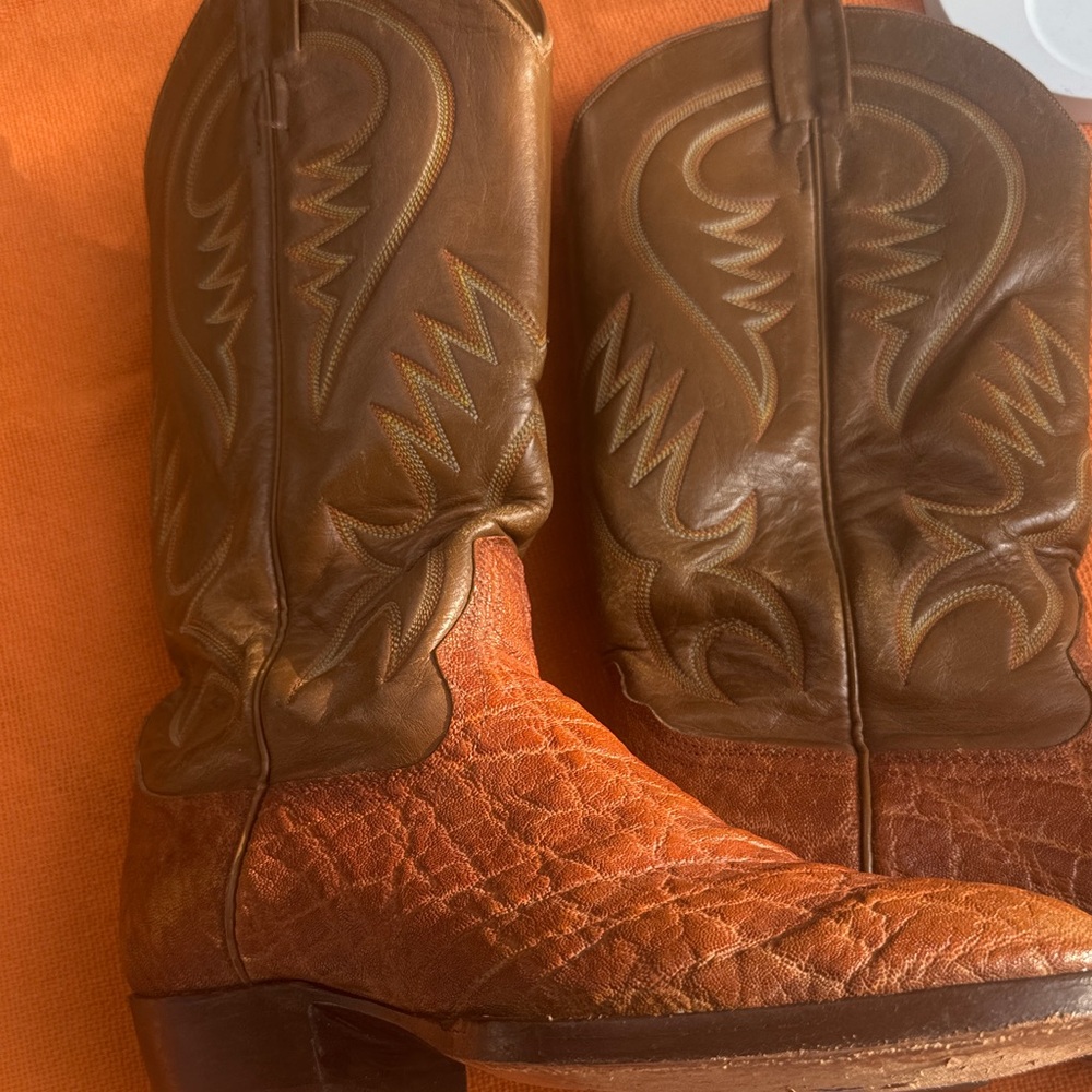 Brown Leather Western Cowboy Boots - Rustic Two-Tone